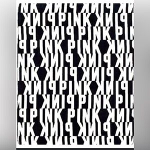 (RARE)Victoria's Secret PINK Black and White Logo Stadium Blanket